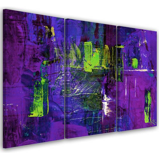 3 piece canvas print, hand -painted in purple - Purple (60cm H x 90cm W)