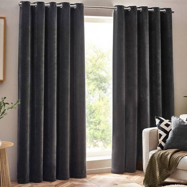Yard Charcoal Heavy Chenille Velvet Eyelet Curtain 168 x 183cm - Yard Living - Grey - W 183 x D 168cm