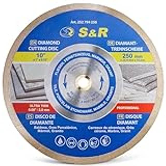 S&R Diamantkapskiva 250 x 25,4 x 7 mm (1,6 mm extra tunn), kapskiva för ren kapning av kakel, porslin, keramik, fint stengods, granit, marmor, för bordssåg, kakelkapmaskin
