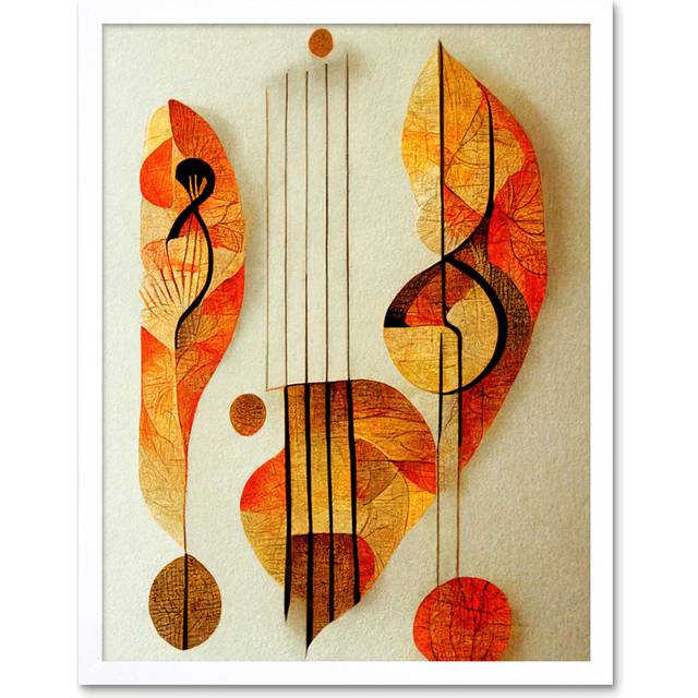 Modern Abstract Musical Symbol Clef Staff - Art Prints - White Framed Unframed (25.9cm H x 20.6cm W x 1.5cm D)