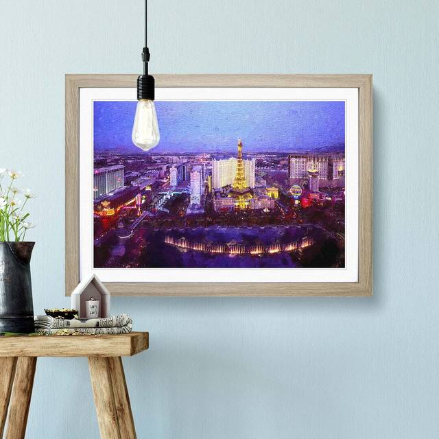 The Las Vegas Strip and Skyline in Nevada - Picture Frame Painting Print - Oak Framed (36cm H x 48cm W x 2cm D)