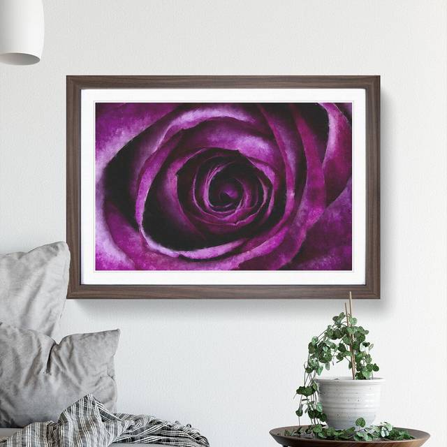 Purple Rose Flower Vol.2 - Picture Frame Painting - Walnut Framed (27cm H x 36cm W x 2cm D)