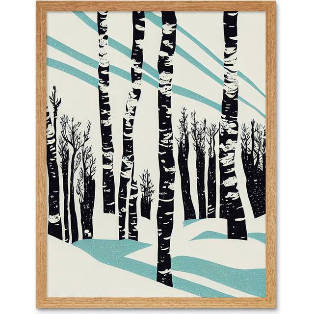 Modern Birch Tree Forest Winter Stencil - Rectangle Print - Light Brown Framed Paper (25.9cm H x 20.6cm W)