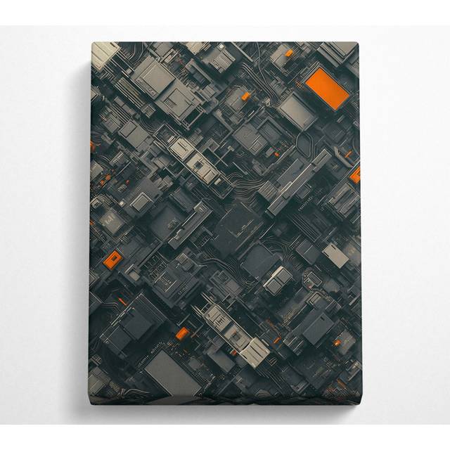 Orange Circuitry Grid - Multicolour (142.2cm H x 101.6cm W)