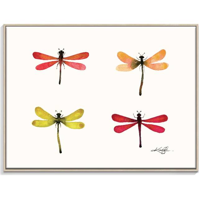 'Four Dragonflies 1' Painting on Canvas - Timber Floater Framed (76cm H x 102cm W)