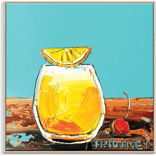 Amaretto Sour Summer by Rosalind Wheeler - Painting on Canvas - Brown Framed Canvas (61cm H x 61cm W x 5cm D)