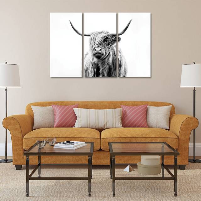 Portrait Of A Highland Cow by Dorit Fuhg - No Frame Gallery-Wrapped Canvas GiclÃ©e on Canvas - White;Silver;Cream;Grey;Turquoise (101.6cm H x 152.4cm W x 3.81cm D)