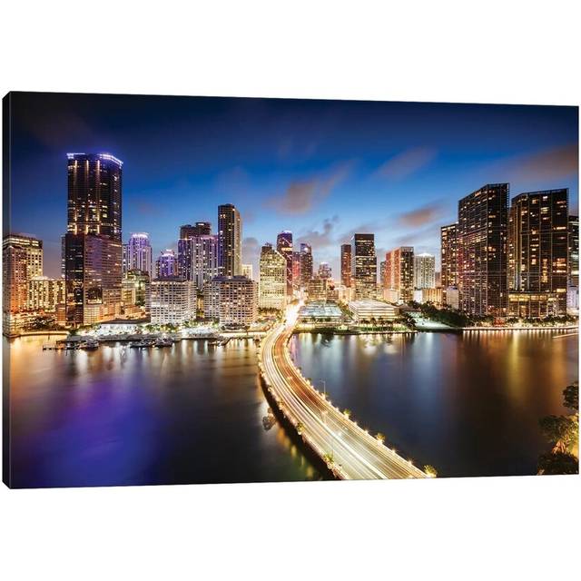Miami Skyline at Night I by Matteo Colombo - Painting Print on Canvas - Wrapped Canvas (30.48 cm H x 45.72 cm W)