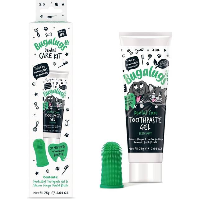 Bugalugs pet dental care kit for dogs & cats toothpaste gel & finger toothbrush