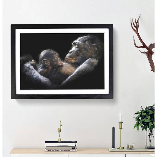 Gorilla Mother & Child - Picture Frame Graphic Art Print - Black Framed (45cm H x 63cm W x 2cm D)