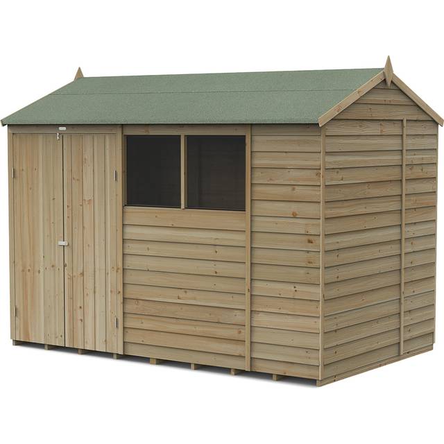 10' x 6' Forest 4Life 25yr Guarantee Overlap Pressure Treated Double Door Reverse Apex Wooden Shed - 4 Windows (3.01m x 1.99m)