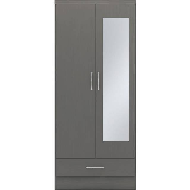Nevada Mirrored 2 Door 1 Drawer Wardrobe in 3D Effect Grey