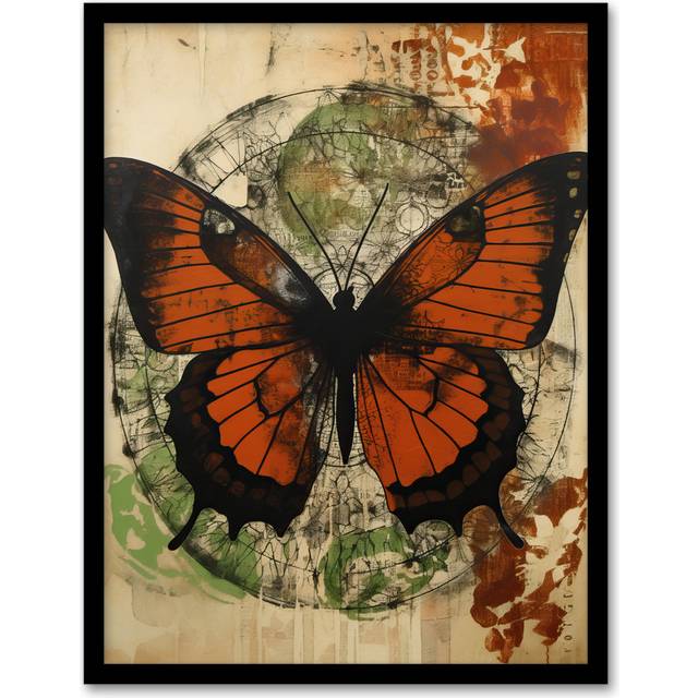 Deserae Vintage Monarch Butterfly - Single Picture Frame Art Prints - Black;Brown;Green (43.3cm H X 33.3cm W)