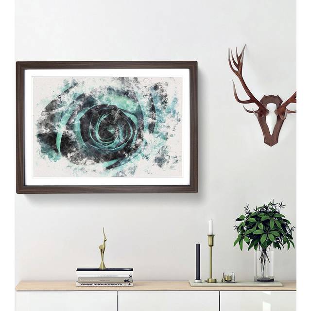 A Teal Rose Watercolour - Picture Frame Graphic Art Print - Walnut Framed (40cm H x 60cm W x 2cm D)