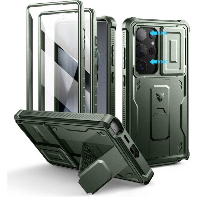 Dexnor Fodral för Samsung Galaxy S24 Ultra - Med Kameralucka, Skärmskydd och Kickstand, Slitstarkt Skydd-Grön