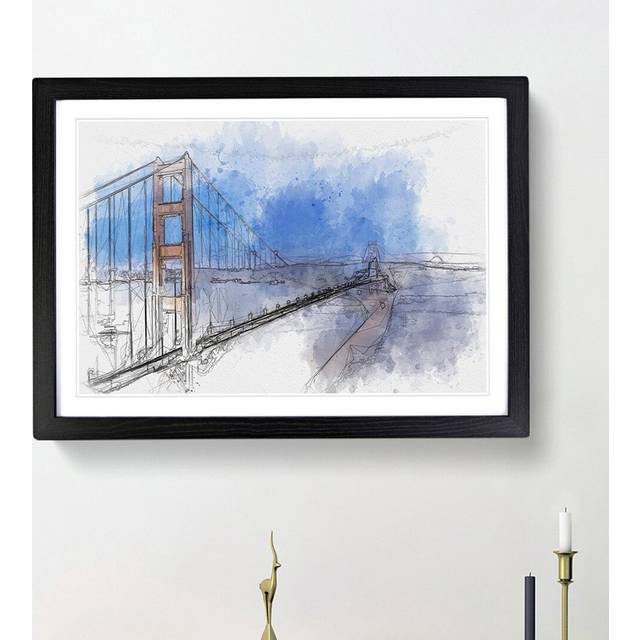 Golden Gate Suspension Bridge - Picture Frame Graphic Art Print - Black Framed (36cm H x 48cm W x 2cm D)