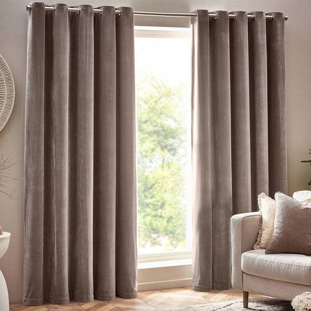 Yard Greige Heavy Chenille Velvet Eyelet Curtain 168 x 137cm - Yard Living - Grey - W 137 x D 168cm