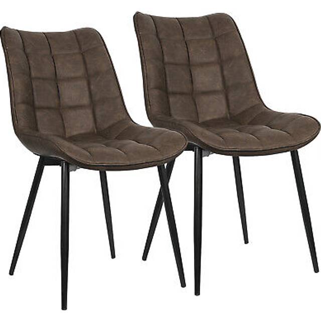 2Pcs dining chairs Living Room chairs Faux Leather with Padded Seat chairs Brown - Woltu