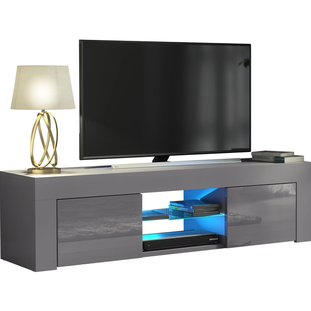 (Dark Grey) TV Unit 130cm LED Gloss Doors - Mex Furniture