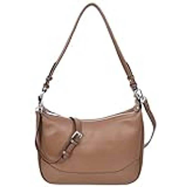 Womens Real Leather Handbag Hobo Style Shoulder Bag Daphne Taupe - Brown - Medium
