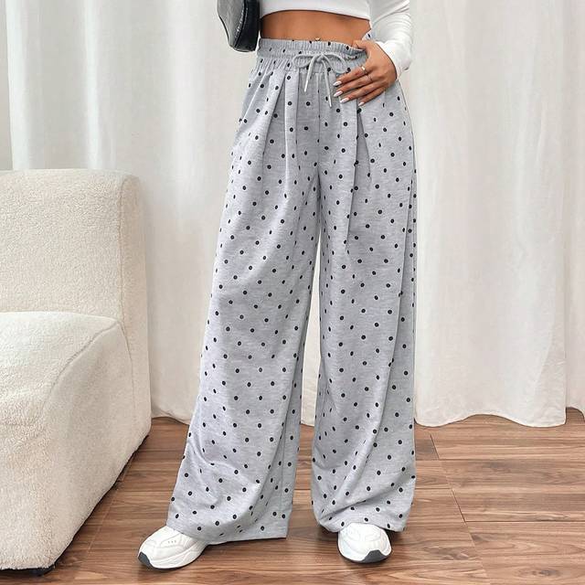 Grawell Women Gray Polka Dot Loose Casual Sweatpants