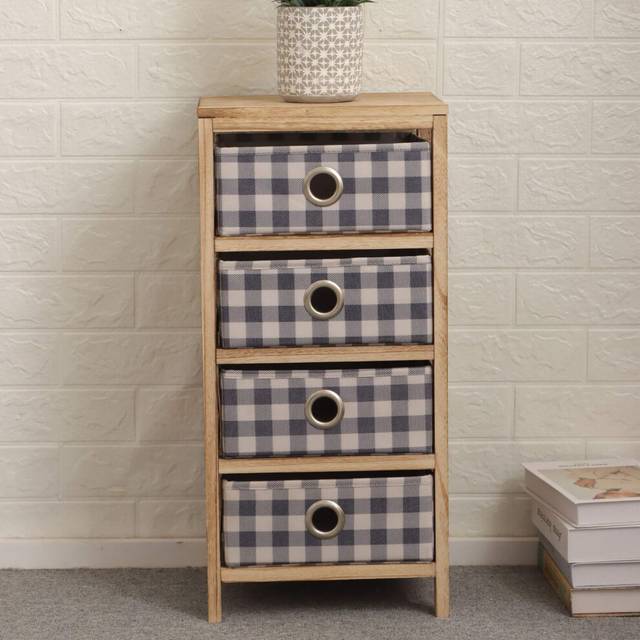 Wooden chest 3/4/5 storage drawers plaid fabric bedroom organiser coastal style