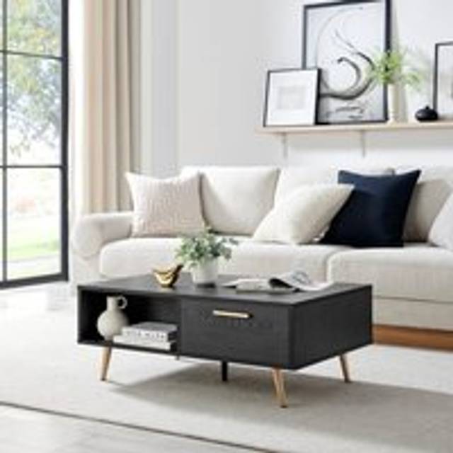 Furniturebox Ivata 2 Drawer 2 Shelf Black and Copper Effect Coffee Table - 98.1 x 60 x 98.1cm
