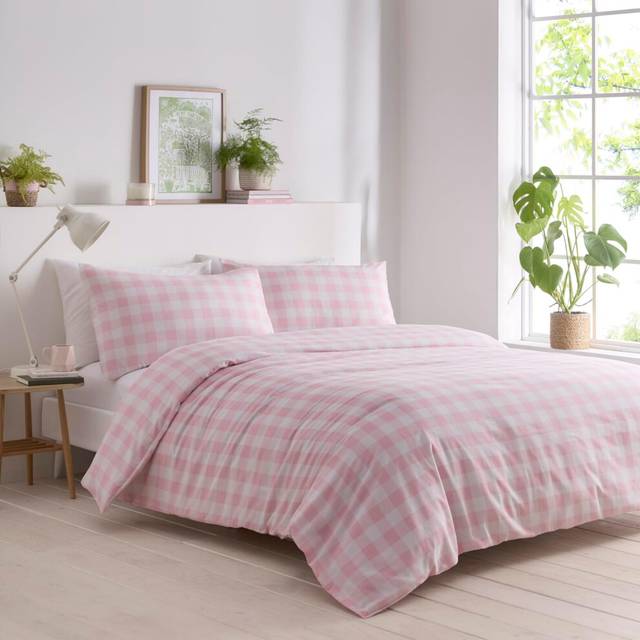 (King, Pink) Gingham Duvet Cover Set Bedding Quilt Cover Bed Set Check Pink Blue Yellow