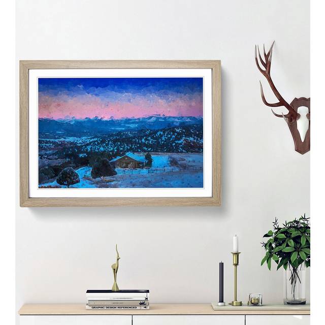 Mountain Range Behind the Cabin in Abstract - Picture Frame Graphic Art Print - Oak Framed (62cm H x 87cm W x 2cm D)