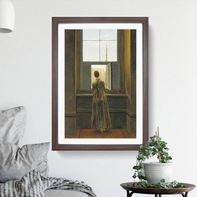 Woman at the Window by Caspar David Friedrich - Picture Frame Painting - Walnut Framed (36cm H x 27cm W x 2cm D)