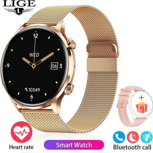 (Mesh Rose gold 2, Bluetooth call watch) Smart Watch Woman BLE 5.2 Bluetooth Call Waterproof Fitness Healthy Tracker