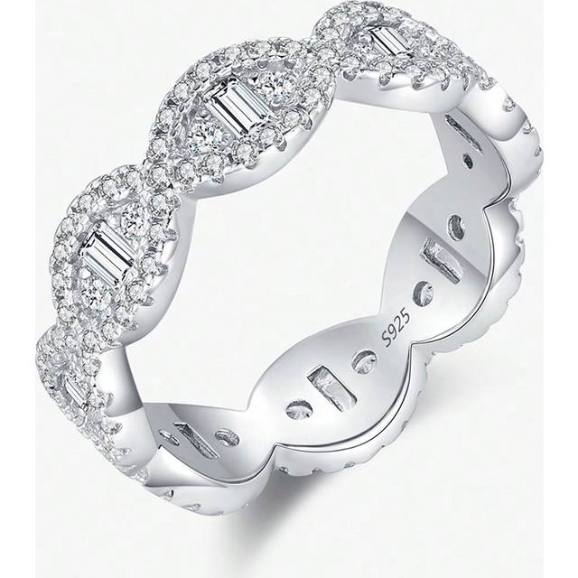 MODIAN 925 Sterling Silver Sparkling Geometric Clear Zirconia Eternity Band Stackable Rings For Women Fine Vacation Jewelry Gift