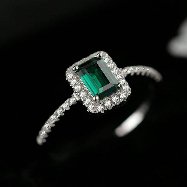 SHEIN 1pc Classic S925 Emerald Cut Green Gemstone Ring Vintage Engagement Ring For Women Wedding Bridal Jewelry