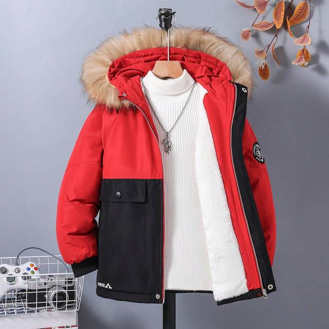SHEIN Tween Boys Color Block Star Pattern Padded Casual Winter Jacket