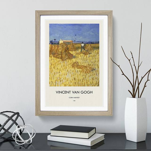 Corn Harvest in Province by Vincent Van Gogh - Picture Frame Art Prints - Oak (48cm H x 36cm W x 2cm D)