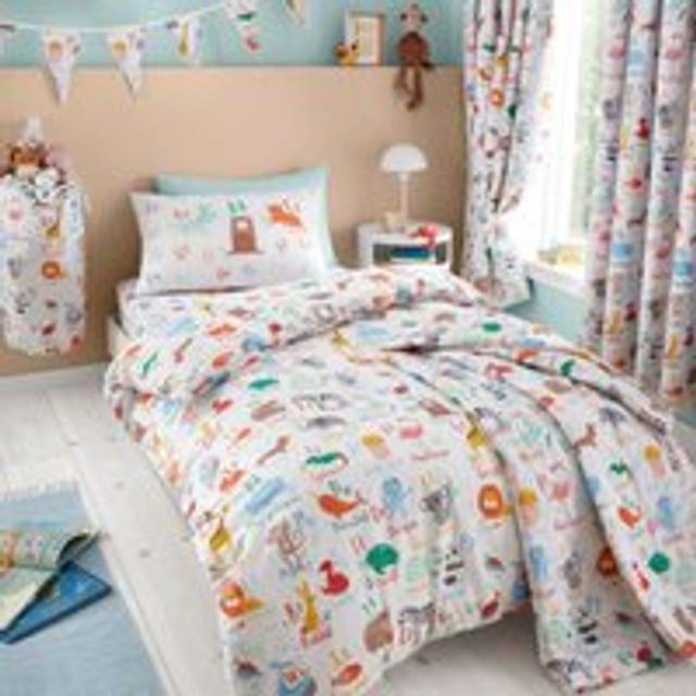 Happy Linen Company Animal Alphabet Educational Reversible Duvet Cover Bedding Set - Single, White