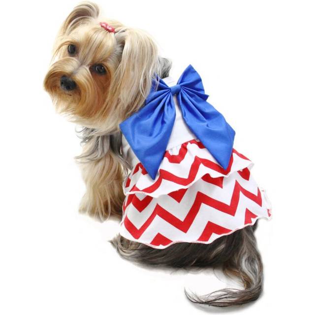 Dog/Puppy Patriotic Red/White/Blue Big Bow Sundress/Picnic Dress/Spring/Summer Dress for Small Breeds (X-Large)