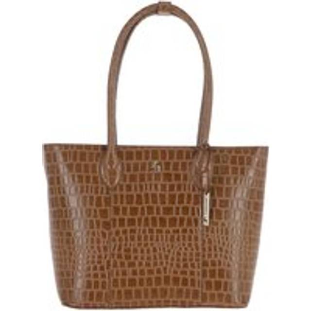 Ashwood Leather 'dolce Vita' Croc Print Real Leather Shopper Bag In Tan - One Size