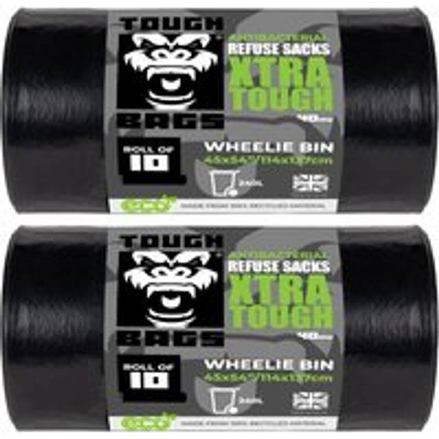 Antibacterial 240L Wheelie Bin Refuse Bags 40μm - 2 x 10 Bag Roll - Black - One Size