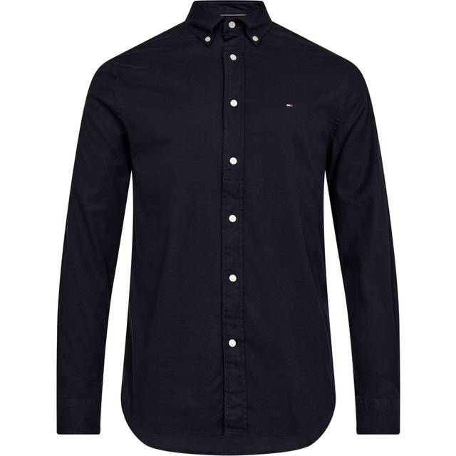 Tommy Hilfiger, Skjorta, Herr, 2Xl, Bomull, Flex Borstad Enfärgad Skjorta - blue (2XL)