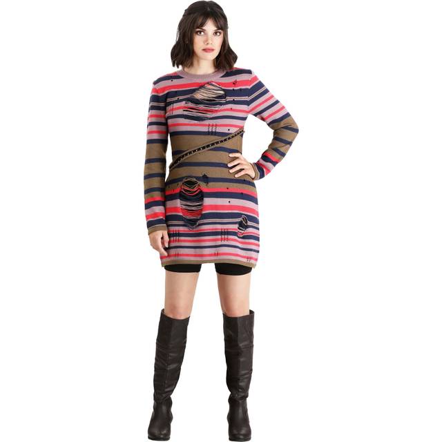 Astrid Striped Distressed Women's Sweater Dress | Movies Costumes - Black&#47;Blue&#47;Red (M)