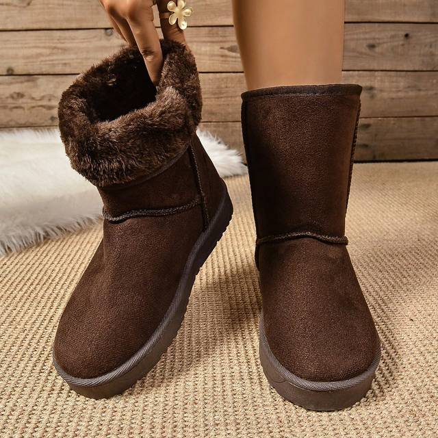 SHEIN Women Thigh High Boots, Anti-Slip Warm Plush Lined Round Toe Snow Boots, Minimalist Design All-Match Outdoor Snow Shoes Ladies Tall Boots