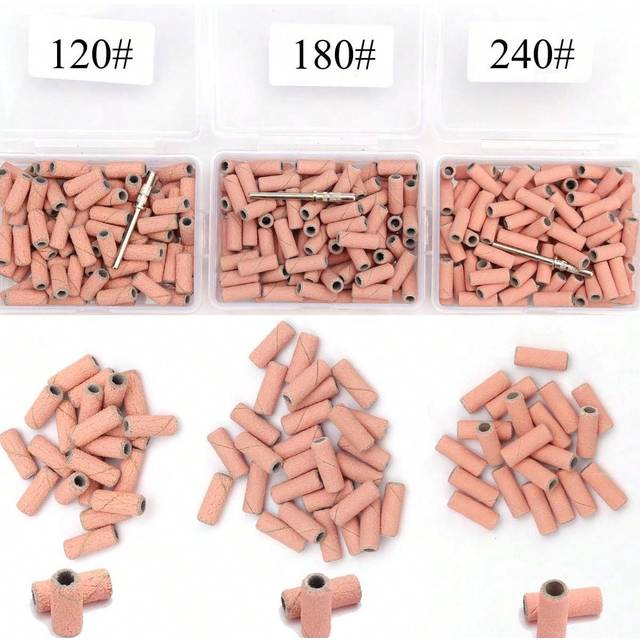 SHEIN 100pcs Mini Pink Sanding Bands For Nail Drills, Small Bands 120#180#240# Grit Nail File Sanding Bands With Upgrade 3.1mm Mandrel Drill Bits For Acryli