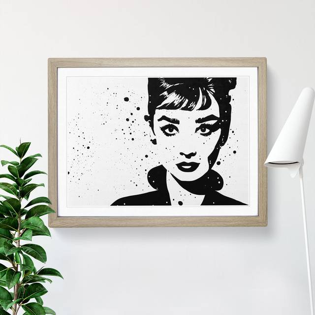 Audrey Hepburn Monochrome Vol.2 - Picture Frame Graphic Art - Oak Framed (25cm H x 34cm W x 2cm D)