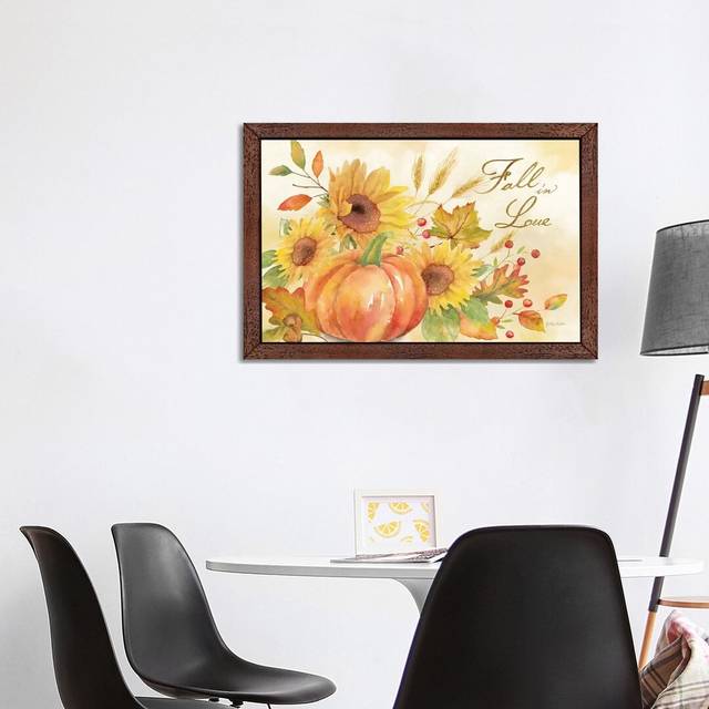 'Welcome Fall - Fall in Love' by Cynthia Coulter - Floater Frame Painting Print on Canvas - Brown (152.5 cm H x 101.5 cm W)