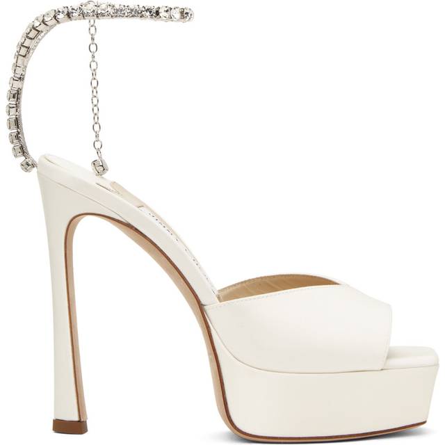 Jimmy Choo SSENSE Exclusive Off-White Saeda 125 Heeled Sandals - IVORY/CRYSTAL - IT 35
