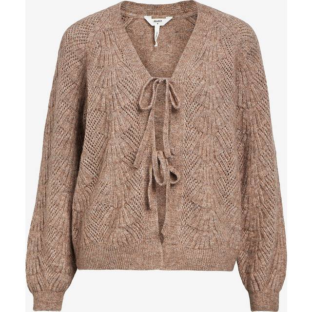 Object Objflora RE L/S Knit Cardigan Noos Dam Koftor & Cardigans Stl. S - Från Magasin - Desert Taupe/melange (S)