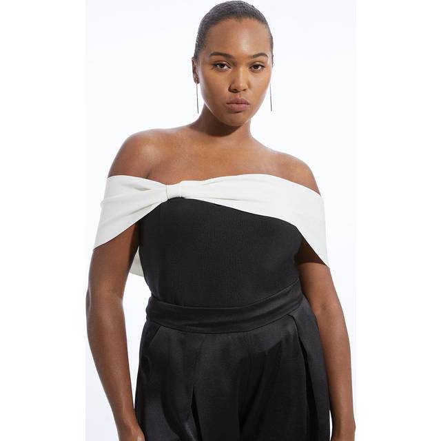 Plus Size Figure Form Bandage Knit Asymmetric Top - Mono