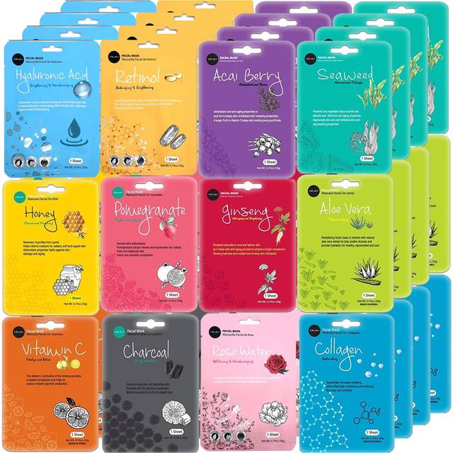 celavi Face Mask Set Korean Beauty Essence Facial Paper Sheet Mask Korea Skin Care Moisturizing 4 Packs of each 12 New flavors K-Beauty Skincare 48 ma