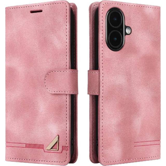 (Pink) Flip Case for iphone 16 Plus Simple Business Wallet Shockproof Flip Cover Leather Case